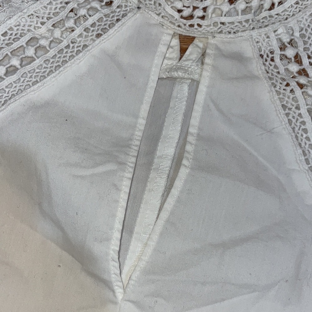 Worthington Chocker 3/4 Sleeve White lace cotton Mock Neck Shirt Petite M PM - Picture 4 of 17